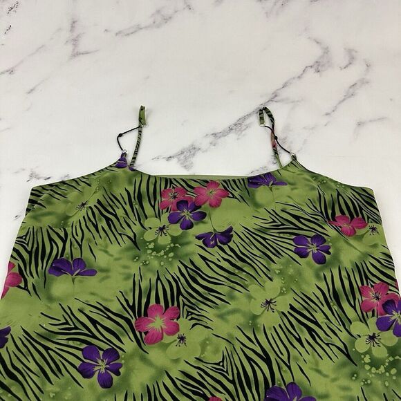 A Wild Thyme Womens Vintage Y2k Slip Dress Size 12 Green Pink Floral Zebra Shift - Picture 2 of 9